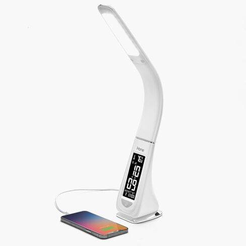 مصباح مكتبي لغرفة النوم من آي هوم، ضوء للقراءة مع ساعة منبه وشحن USB – أبيض (IL100W) in Kuwait