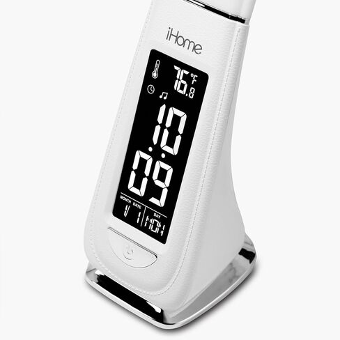 مصباح مكتبي لغرفة النوم من آي هوم، ضوء للقراءة مع ساعة منبه وشحن USB – أبيض (IL100W) in Kuwait