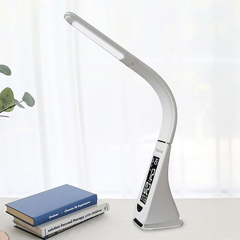 مصباح مكتبي لغرفة النوم من آي هوم، ضوء للقراءة مع ساعة منبه وشحن USB – أبيض (IL100W) in Kuwait