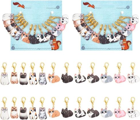 NBEADS 24 Pcs 12 Styles Cat Stitch Markers, Enamel Charms Crochet Stitch Marker Removable Lobster Clasp Locking Stitch Marker for Knitting Weaving Sewing Needleworks Jewelry Making in Saudi Arabia