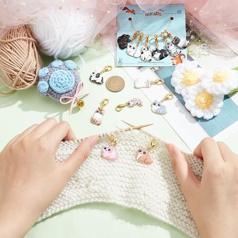 NBEADS 24 Pcs 12 Styles Cat Stitch Markers, Enamel Charms Crochet Stitch Marker Removable Lobster Clasp Locking Stitch Marker for Knitting Weaving Sewing Needleworks Jewelry Making in Saudi Arabia