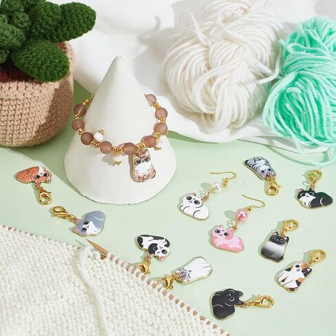NBEADS 24 Pcs 12 Styles Cat Stitch Markers, Enamel Charms Crochet Stitch Marker Removable Lobster Clasp Locking Stitch Marker for Knitting Weaving Sewing Needleworks Jewelry Making in Saudi Arabia