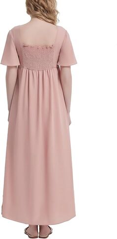 Maternity Maxi Dress Short Sleeve V Neck Baby Shower Pregnancy Dress Split Side Flowy Chiffon Ruffle Summer Dresses in Kuwait