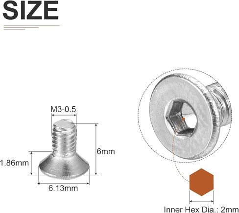 M3-0.5 x 6mm Flat Head Socket Cap Screws, 100 Pack 304 Stainless Steel Hex Socket Flat Head Screws, Full Thread, Countersunk Bolts in Kuwait