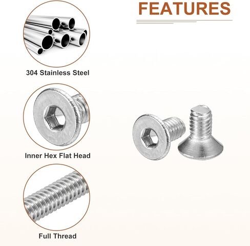 M3-0.5 x 6mm Flat Head Socket Cap Screws, 100 Pack 304 Stainless Steel Hex Socket Flat Head Screws, Full Thread, Countersunk Bolts in Kuwait