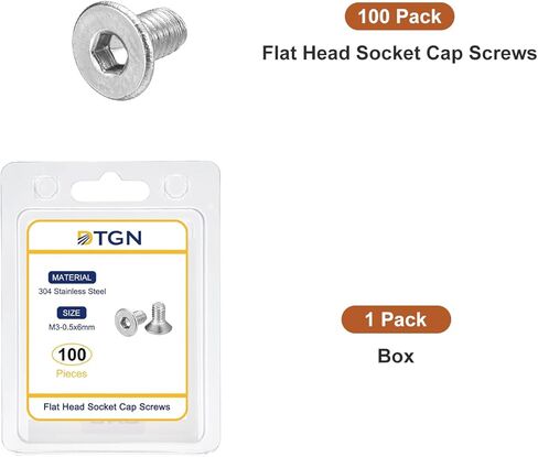 M3-0.5 x 6mm Flat Head Socket Cap Screws, 100 Pack 304 Stainless Steel Hex Socket Flat Head Screws, Full Thread, Countersunk Bolts in Kuwait