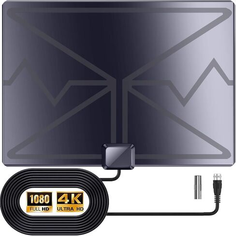 هوائي تلفزيون داخلي، هوائي HDTV داخلي رقمي لسهولة التركيب، استقبال 360 درجة، يدعم 4K 1080p وجميع أجهزة التلفزيون القديمة، معزز إشارة تضخيم التبديل الذكي - محول تيار متردد لكابل HDTV بطول 16.5 قدم in Kuwait