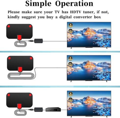 هوائي تلفزيون داخلي، هوائي HDTV داخلي رقمي لسهولة التركيب، استقبال 360 درجة، يدعم 4K 1080p وجميع أجهزة التلفزيون القديمة، معزز إشارة تضخيم التبديل الذكي - محول تيار متردد لكابل HDTV بطول 16.5 قدم in Kuwait
