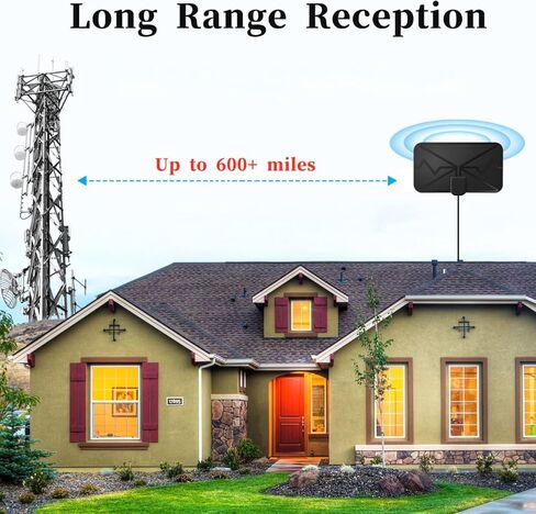 هوائي تلفزيون داخلي، هوائي HDTV داخلي رقمي لسهولة التركيب، استقبال 360 درجة، يدعم 4K 1080p وجميع أجهزة التلفزيون القديمة، معزز إشارة تضخيم التبديل الذكي - محول تيار متردد لكابل HDTV بطول 16.5 قدم in Kuwait