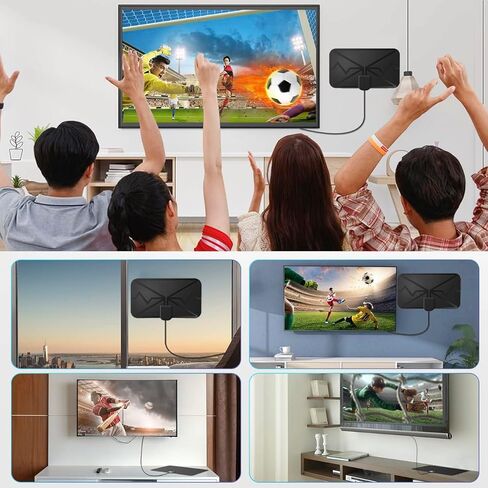 هوائي تلفزيون داخلي، هوائي HDTV داخلي رقمي لسهولة التركيب، استقبال 360 درجة، يدعم 4K 1080p وجميع أجهزة التلفزيون القديمة، معزز إشارة تضخيم التبديل الذكي - محول تيار متردد لكابل HDTV بطول 16.5 قدم in Kuwait
