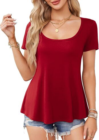 Amoretu Womens Scoop Neck Tshirt Short Sleeve Shirts Swing Tunic Tops Loose Fit in Saudi Arabia