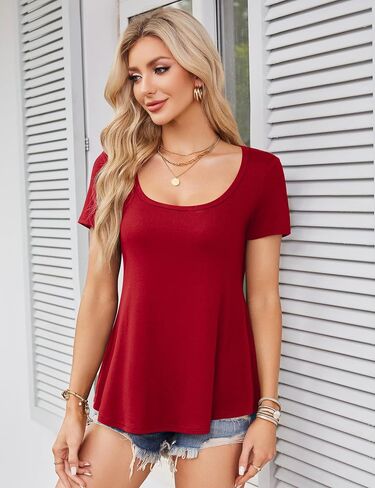 Amoretu Womens Scoop Neck Tshirt Short Sleeve Shirts Swing Tunic Tops Loose Fit in Saudi Arabia