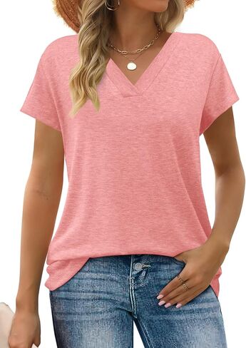 Womens Tops Summer Short Sleeve V Neck Shirts Loose Casual Tshirts in Saudi Arabia