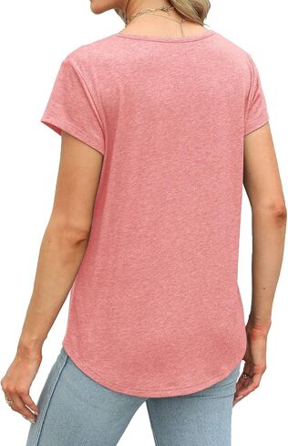 Womens Tops Summer Short Sleeve V Neck Shirts Loose Casual Tshirts in Saudi Arabia