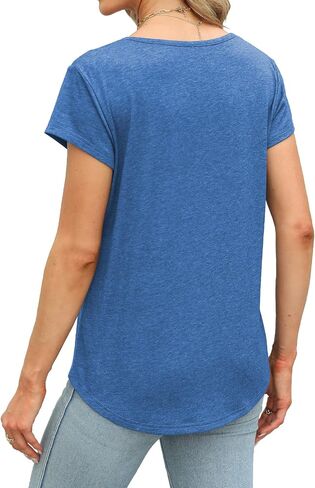 Womens Tops Summer Short Sleeve V Neck Shirts Loose Casual Tshirts in Saudi Arabia