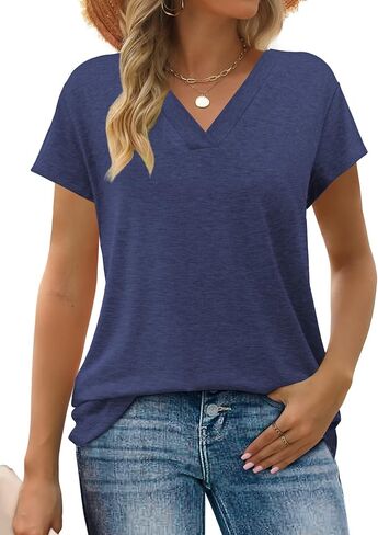 Womens Tops Summer Short Sleeve V Neck Shirts Loose Casual Tshirts in Saudi Arabia