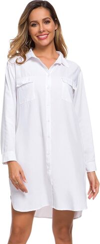 Womens Casual V-Neck Oversized Button Down Shirt Dress Long Sleeve Pocket Blouse in Saudi Arabia