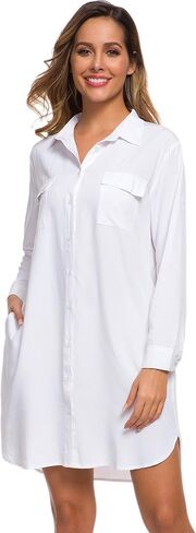 Womens Casual V-Neck Oversized Button Down Shirt Dress Long Sleeve Pocket Blouse in Saudi Arabia