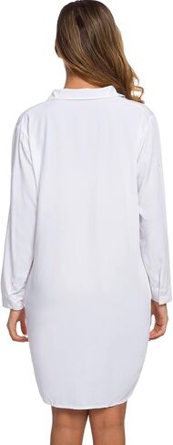 Womens Casual V-Neck Oversized Button Down Shirt Dress Long Sleeve Pocket Blouse in Saudi Arabia