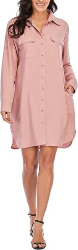 Womens Casual V-Neck Oversized Button Down Shirt Dress Long Sleeve Pocket Blouse in Saudi Arabia