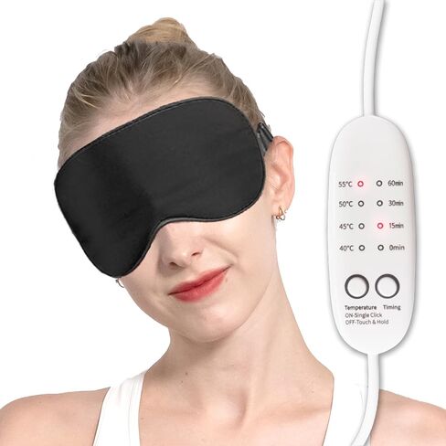 Real Silk Heated Eye Mask, Reusable USB Electric Soft Sleeping Mask with Temperature and Time Control, Comfortable Heating Steam Blindfold for Eyes Relax - Peacock Blue in Saudi Arabia