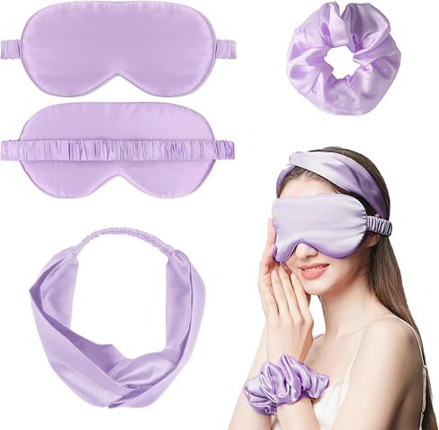 Silk Sleep Mask Silk Hairband Silk Hair Scrunchies Sleep Mask Set Elastic Strap Silk Headbands Hair Ties Bands for Women and Girls(Purple) in Saudi Arabia