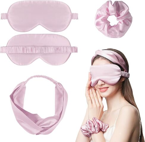 Silk Sleep Mask Silk Hairband Silk Hair Scrunchies Sleep Mask Set Elastic Strap Silk Headbands Hair Ties Bands for Women and Girls(Purple) in Saudi Arabia