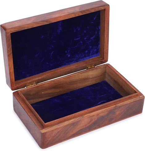 Ajuny Hand Carved Wooden Decorative Jewelry Storage Box Tree Leaf Design Vintage Style - Multipurpose Keepsake Trinket Holder, Treasure Chest Organizer Box Great for Gifts - Brown, 10x6 Inch in Saudi Arabia