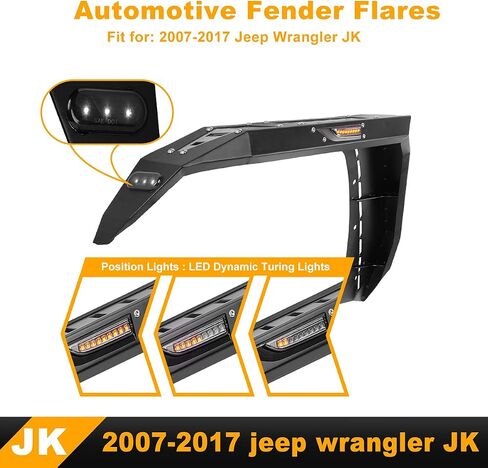 NIXON OFFROAD Front+Rear Fender Flares Replacement for 2007-2018 Jeep Wrangler JK 4 Door/2 Door for Wild Off-Road, for Jeep Wrangler Fender Flares w/LED Sequential Turn Signal in Kuwait
