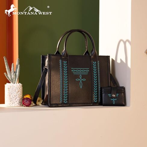 حقيبة حمل ذات مقبض علوي غربي من Montana West Longhorn Whipstitch مع مجموعة محفظة للبطاقات in Kuwait