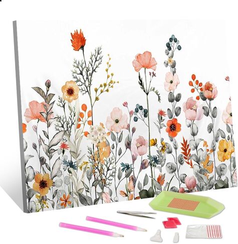 TISHIRON 5D الماس الفن اللوحة مجموعات الزهور DIY الحفر الكامل الماس الفن مجموعات الزهور اللوحة الحفر الكامل مصنع الماس جوهرة الفن عدة الحرف الفنية لديكور جدار المنزل 12 "× 16" in Kuwait