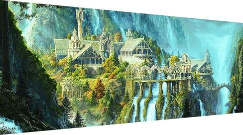 YALKIN 5D مجموعات الطلاء الماسي للبالغين DIY قلعة كبيرة حفر مستديرة كاملة (35.5x15.7in) صور التطريز فنون الطلاء حسب الأرقام مجموعات مجموعات الطلاء الماسي لديكور جدار المنزل in Saudi Arabia