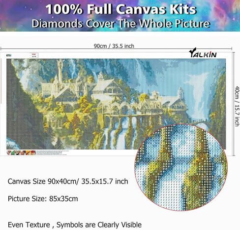 YALKIN 5D مجموعات الطلاء الماسي للبالغين DIY قلعة كبيرة حفر مستديرة كاملة (35.5x15.7in) صور التطريز فنون الطلاء حسب الأرقام مجموعات مجموعات الطلاء الماسي لديكور جدار المنزل in Saudi Arabia