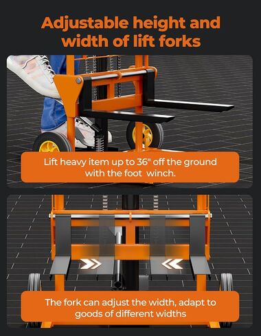 Hydraulic Material Lift Winch Stacker 441 Lbs 36" Max Lift with 9" Thick Rubber Wheels Removable Flat Bed 18.5" Thick Fork Arm, Pallet Truck Dolly Lift Table Fork Lift in Saudi Arabia