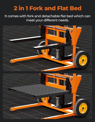 Hydraulic Material Lift Winch Stacker 441 Lbs 36" Max Lift with 9" Thick Rubber Wheels Removable Flat Bed 18.5" Thick Fork Arm, Pallet Truck Dolly Lift Table Fork Lift in Saudi Arabia