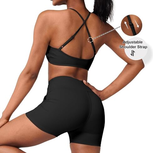 Casei Womens Workout Outfits Sets 2 Piece Twist Bikini Sports Bra Gym Yoga Set High Waist Shorts Tracksuit with Pockets in Kuwait