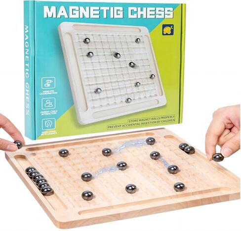 Magnetic Chess Game with Wooden Board for Kids Adults, 2024 New Version Magnetic Stone Board Game Funny Interactive Tabletop Game Family Party Board Games (Magnetic Chess Game-Style B) in Kuwait