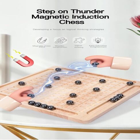 Magnetic Chess Game with Wooden Board for Kids Adults, 2024 New Version Magnetic Stone Board Game Funny Interactive Tabletop Game Family Party Board Games (Magnetic Chess Game-Style B) in Kuwait