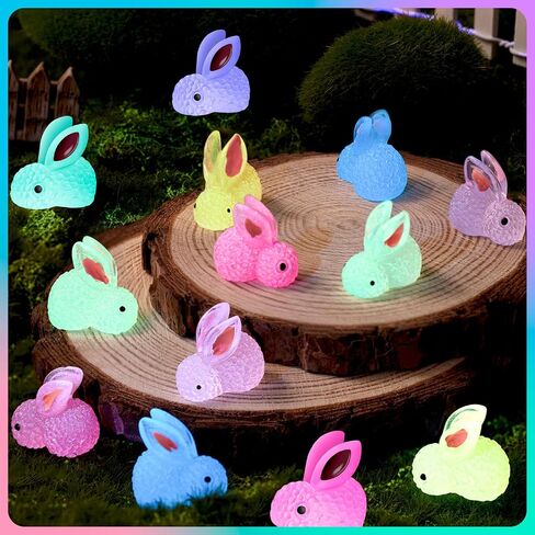60Pcs Luminous Mini Resin Bunny, Miniature Bunny Figurines, Glow in The Dark Tiny Rabbit Ornament for Garden Landscape Aquarium Dollhouse Birthday Party Room Crafts Decor in Saudi Arabia