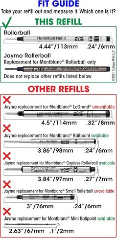Jaymo Replacement for Montblanc 105158 - Measures 4.44 in / 113 mm Long - Rollerball Pen Refill - 2 Black in Saudi Arabia