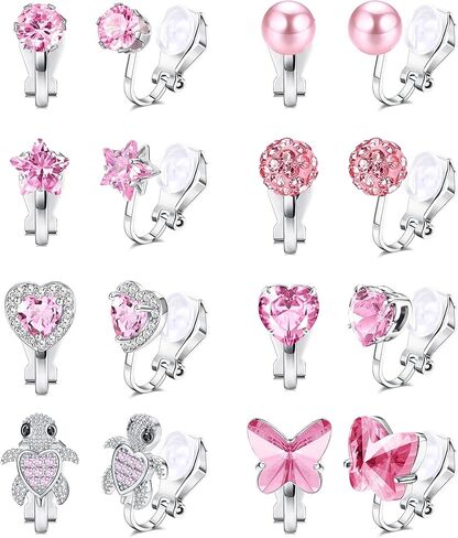 YADOCA 8/10 أزواج لطيفة بمشبك على الأقراط للنساء والفتيات لا تسبب الحساسية على شكل فراشة CZ على شكل فراشة ونجمة وردية ملونة وأقراط مشبكية بدون ثقب مجموعة أقراط مزيفة in Kuwait