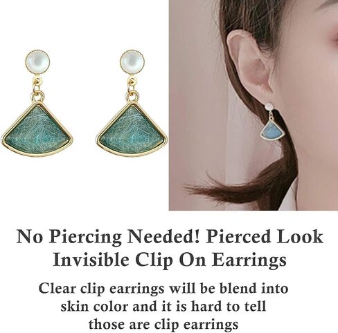 أقراط كريستال غير مرئية للنساء غير مثقوبة، مثلث ذهبي أخضر، مشبك مريح على أقراط ميابي غريس in Kuwait