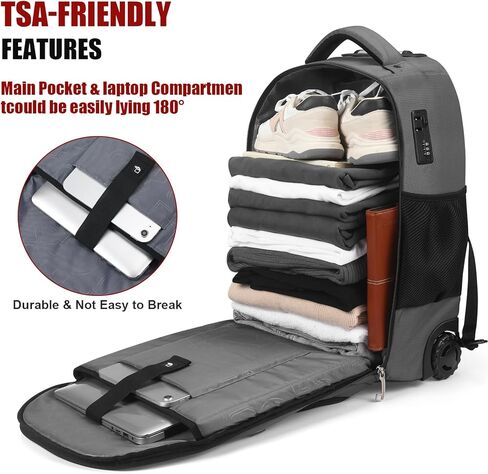 حقيبة ظهر دوارة بعجلات مقاس 21x14x9 - مقاومة للماء، حجرة كمبيوتر محمول مقاس 17.3 بوصة، مثالية للحمل للسفر طوال الليل والجامعة والعمل - حقيبة ظهر للأعمال بعجلات للبالغين (رمادي) in Kuwait