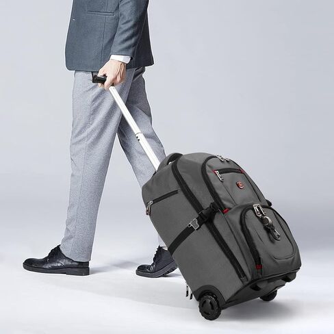 حقيبة ظهر دوارة بعجلات مقاس 21x14x9 - مقاومة للماء، حجرة كمبيوتر محمول مقاس 17.3 بوصة، مثالية للحمل للسفر طوال الليل والجامعة والعمل - حقيبة ظهر للأعمال بعجلات للبالغين (رمادي) in Kuwait