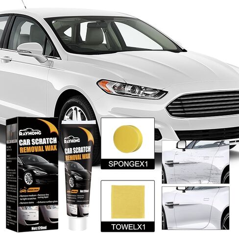 (قطعتان) شمع إصلاح الخدوش للسيارة، شمع تلميع معجون إصلاح خدوش السيارة الجديد 2024، طقم إصلاح خدوش السيارة الاحترافي مع مسح وإسفنجة لأسطح السيارة المختلفة in Kuwait