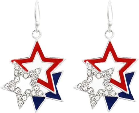 American Flag Earrings for Women Girls 4th of July Patriotic Red White Blue Charm USA Flag Stars Slippers Chic Crystal Cubic Zirconia Dangle Drop Earrings for Independence Memorial Day Fashion Jewelry Gifts in Saudi Arabia