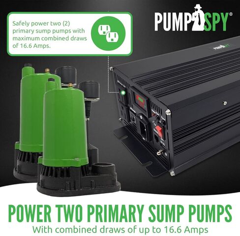 PumpSpy 2000W Sump Pump Battery Backup System, Safe Back Up System for Emergency and Power Outage, Superior Home Silent Sump Pump Backup Power Supply with Intelligent Cooling in Kuwait