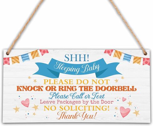 Please Do Not Knock Or Ring Doorbell Sign, Shhh Baby Sleeping Sign For Front Door, Pink Elephant Girl Bedroom Wall Decor, 5"X10" Hanging Wood Sign -D01 in Saudi Arabia