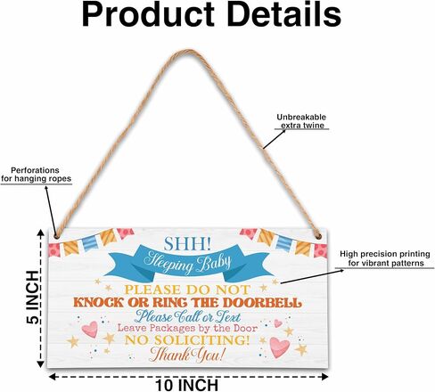 Please Do Not Knock Or Ring Doorbell Sign, Shhh Baby Sleeping Sign For Front Door, Pink Elephant Girl Bedroom Wall Decor, 5"X10" Hanging Wood Sign -D01 in Saudi Arabia