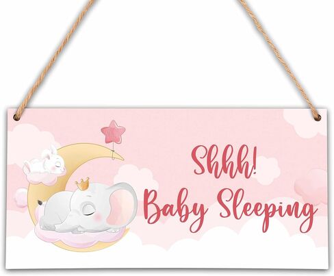Please Do Not Knock Or Ring Doorbell Sign, Shhh Baby Sleeping Sign For Front Door, Pink Elephant Girl Bedroom Wall Decor, 5"X10" Hanging Wood Sign -D01 in Saudi Arabia
